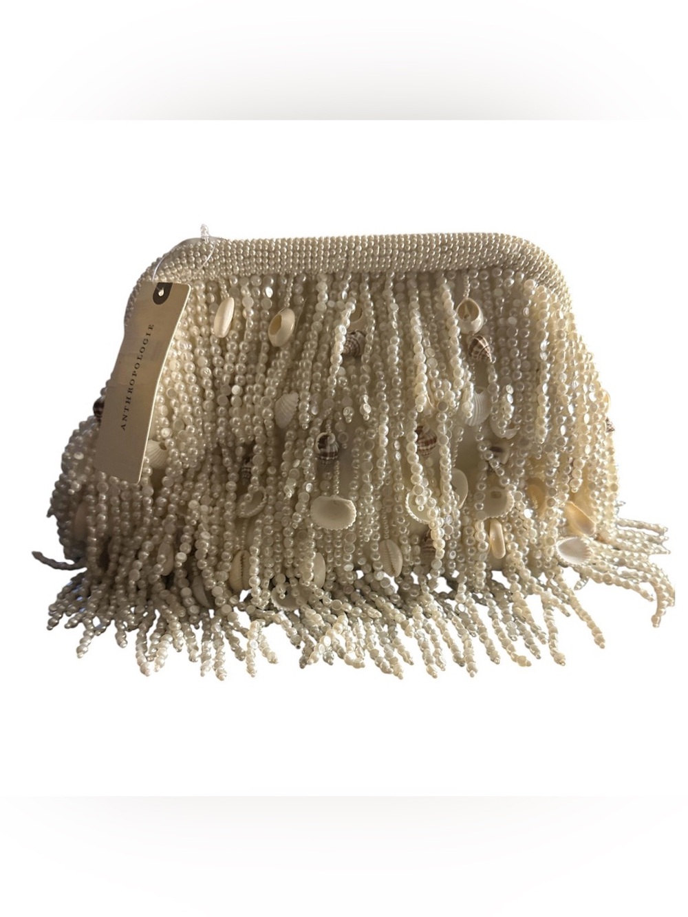 Celandine Anthropologie Beaded Pearl Fringe Clutch NWT - Picture 3 of 5